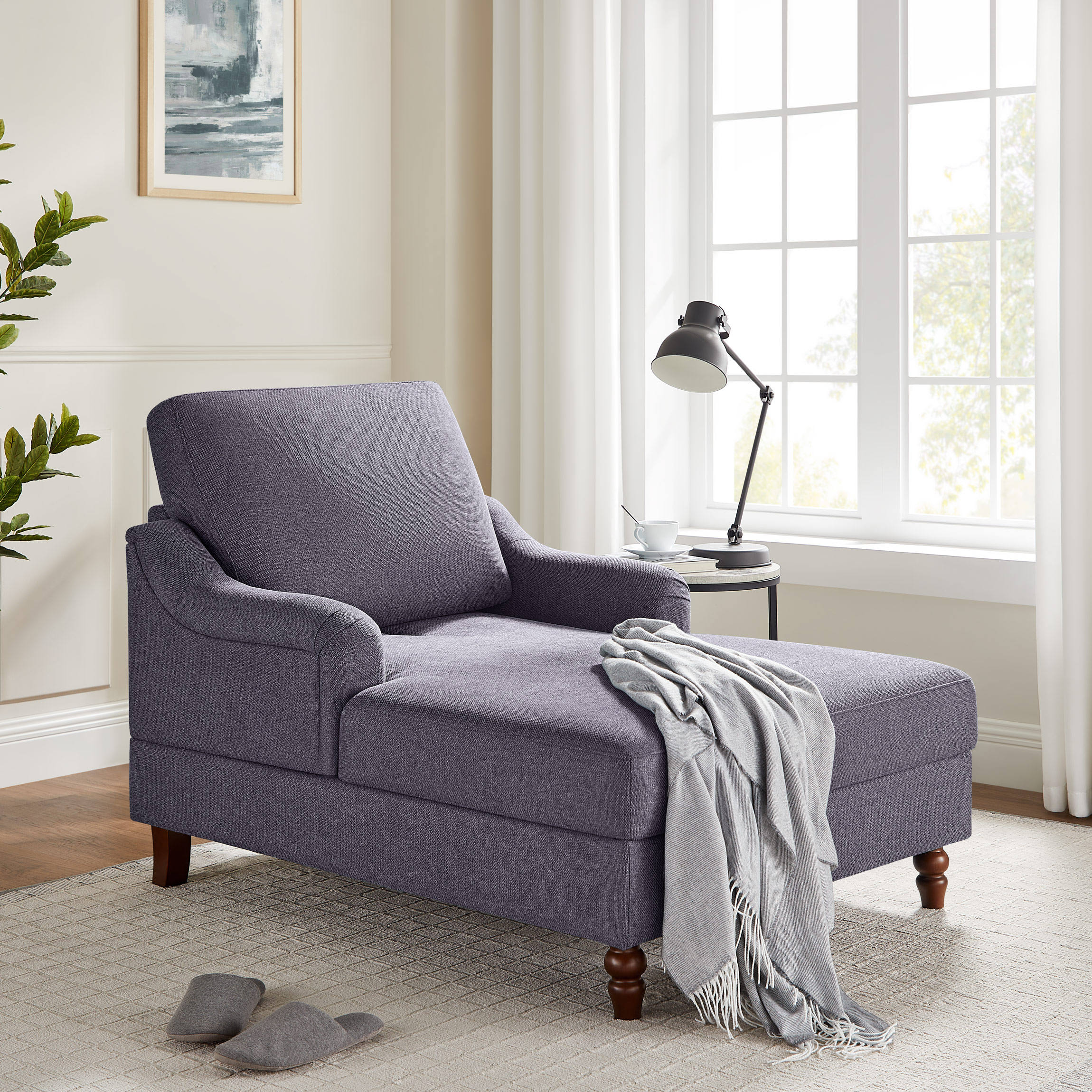 50''D Upholstered Chaise Lounge Chair with Adjustable Backrest Grey