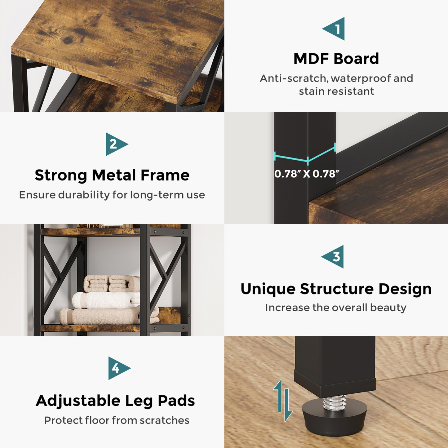 VANOMi 78.7" 7-Tier Extra Tall Narrow Bookshelf with LED Light Designs