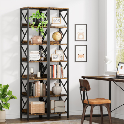 VANOMi 78.7" Extra Tall Narrow Bookshelf with LED Light Industrial 7-Tier Home & Office Shelf