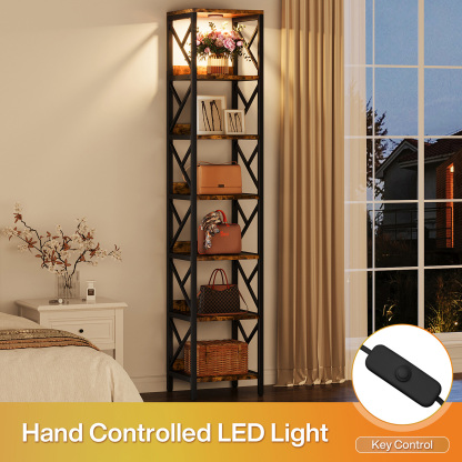 VANOMi 78.7" Extra Tall Narrow Bookshelf with Hand Controlled LED Light