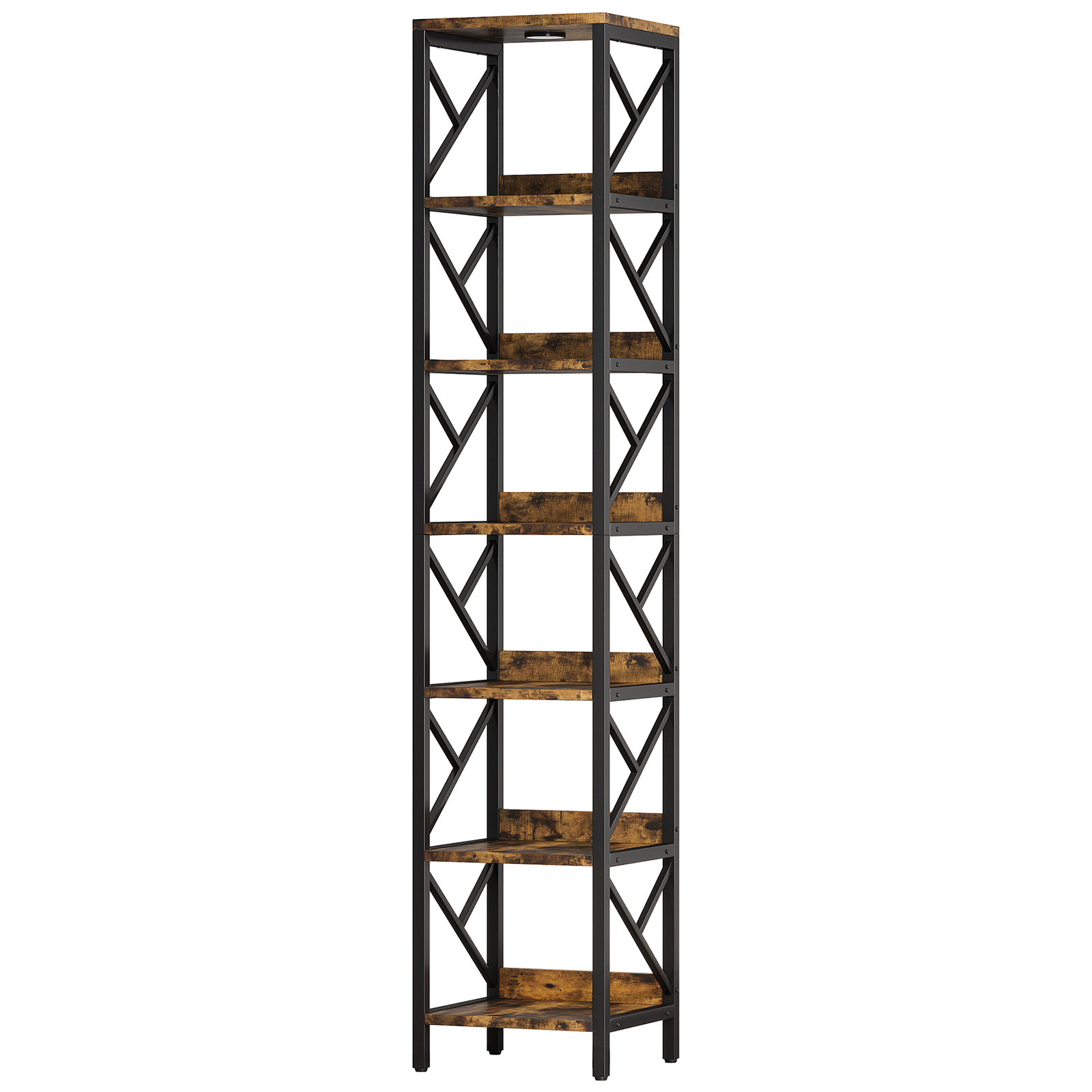 VANOMi 78.7" Extra Tall Narrow Bookshelf with LED Light Industrial 7-Tier Home & Office Shelf