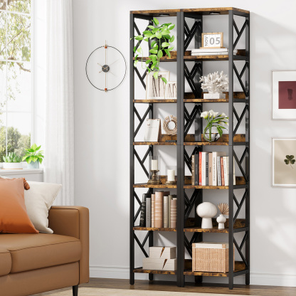 VANOMi 78.7" 7-Tier Extra Tall Narrow Bookshelf with LED Light for Living Room Display