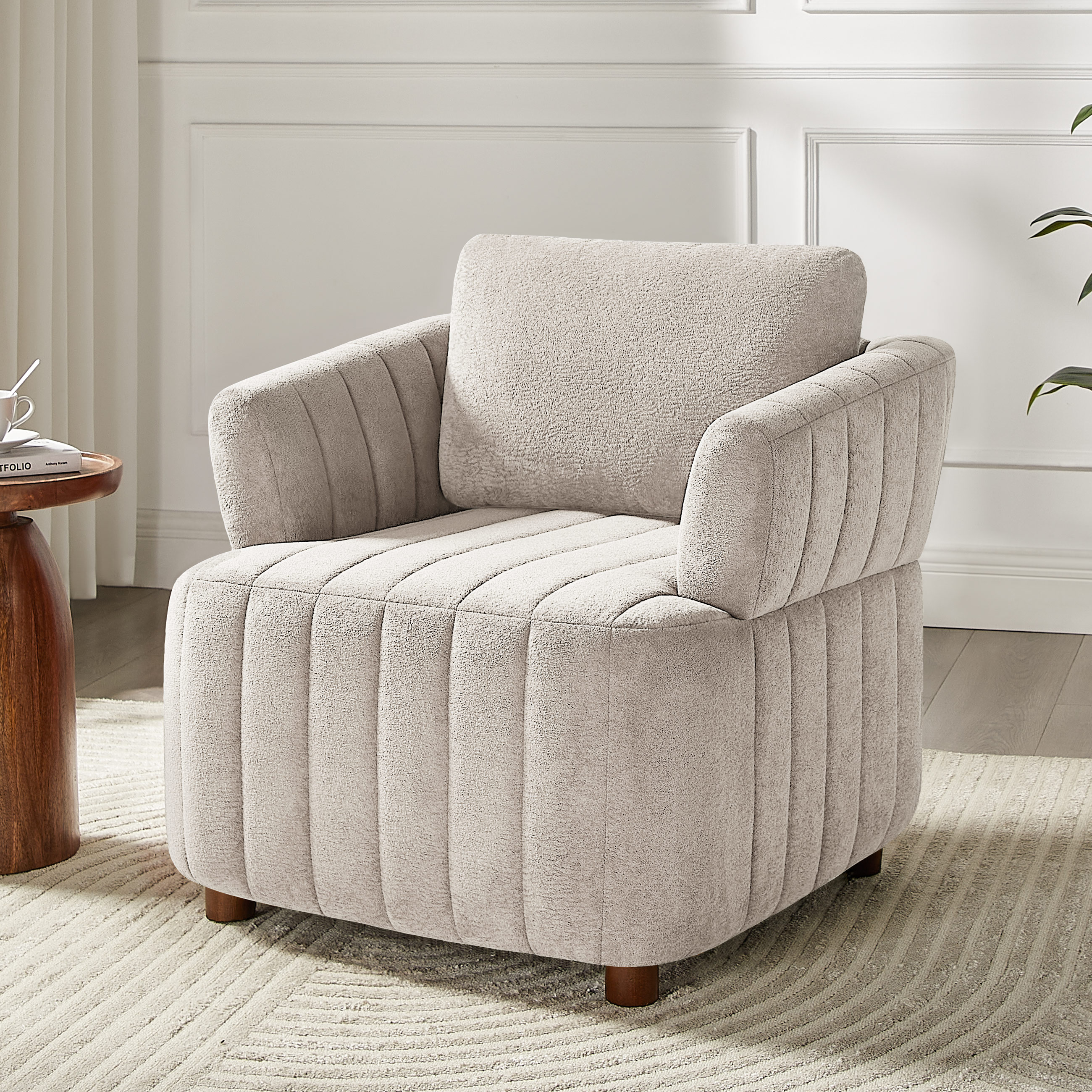 Oversized Boucle Reading Chair with Deep Seat & Pillow Backrest