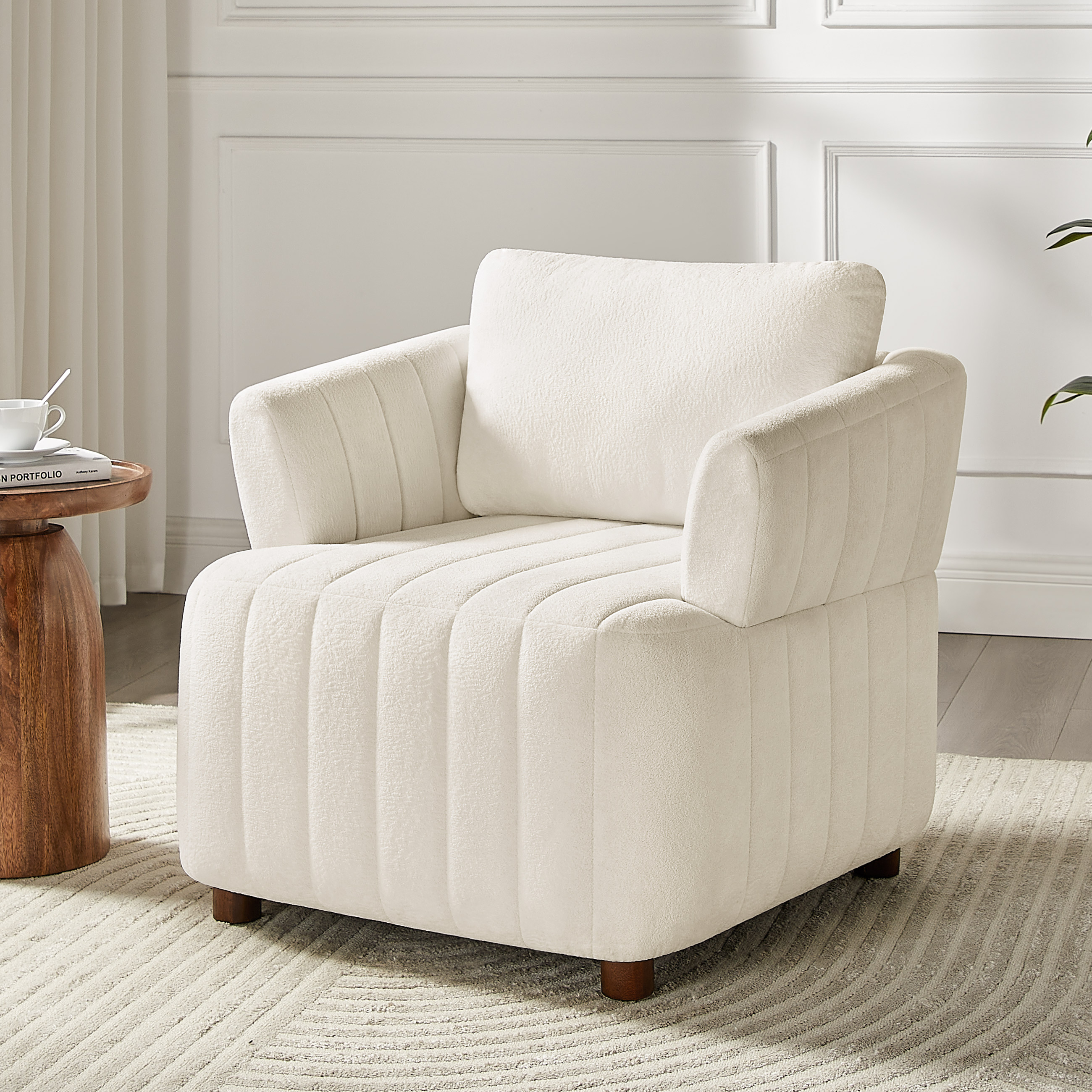 Oversized Boucle Reading Chair with Deep Seat & Pillow Backrest