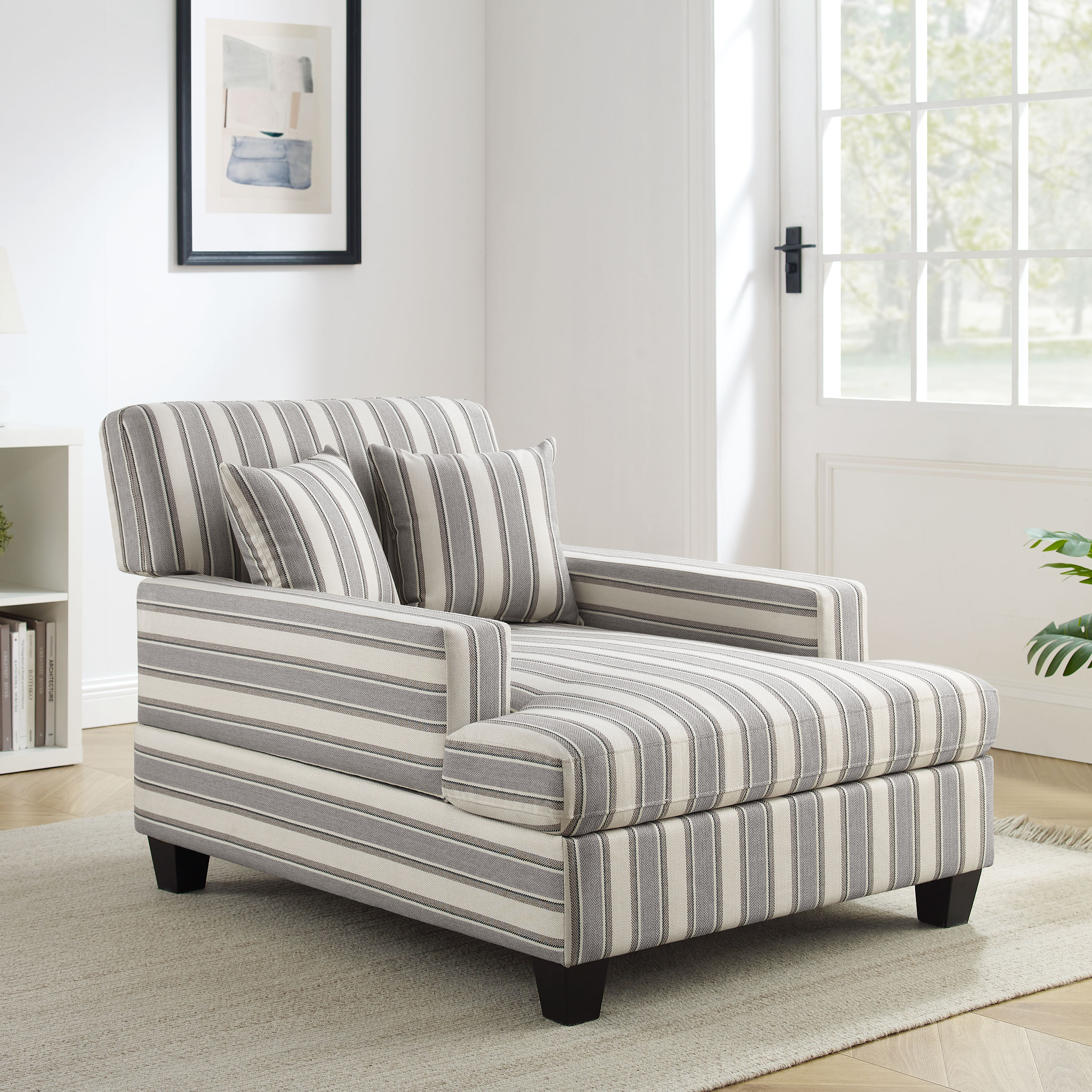 Oversized Stripe Fabric Chaise Lounge Chair for Living Room, Bedroom, Apartment