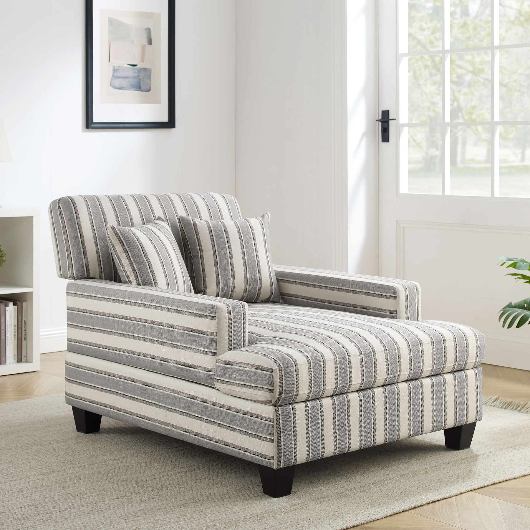 Oversized Stripe Fabric Chaise Lounge Chair for Living Room, Bedroom, Apartment