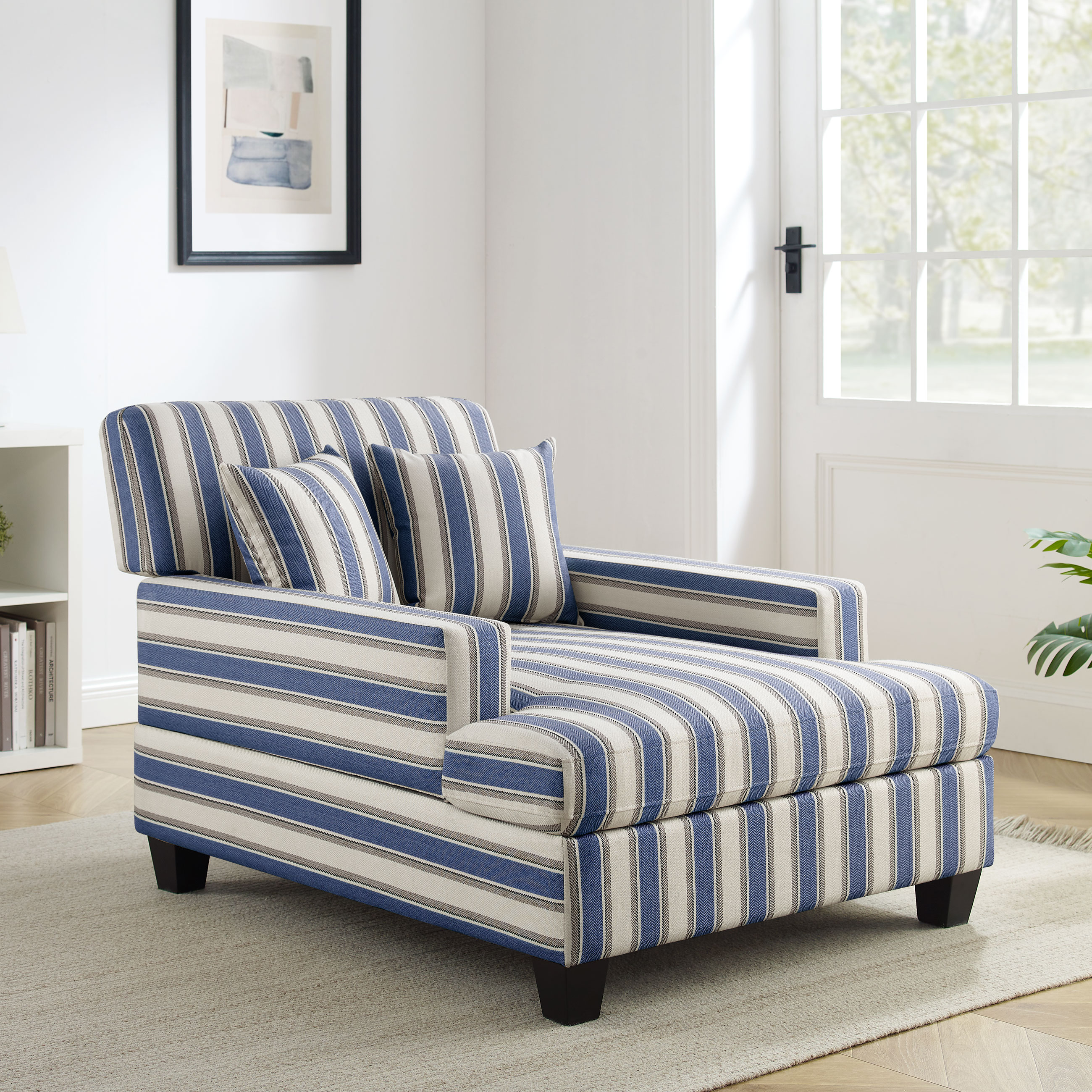 Oversized Stripe Fabric Chaise Lounge Chair for Living Room, Bedroom, Apartment