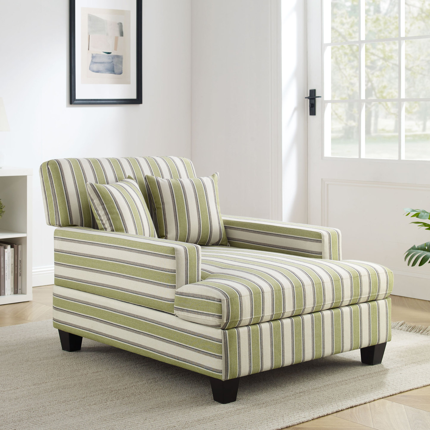 Oversized Stripe Fabric Chaise Lounge Chair for Living Room, Bedroom, Apartment