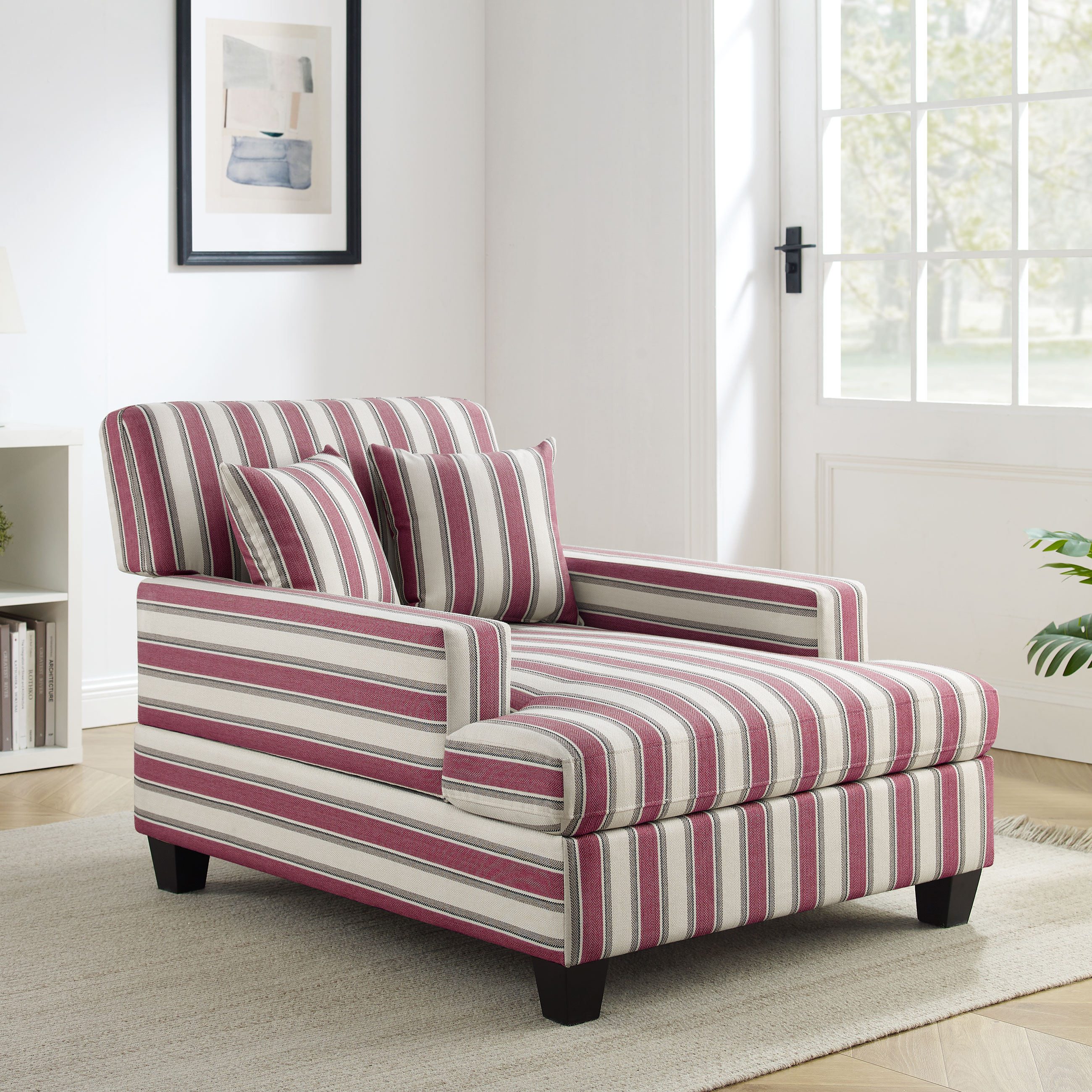 Oversized Stripe Fabric Chaise Lounge Chair for Living Room, Bedroom, Apartment