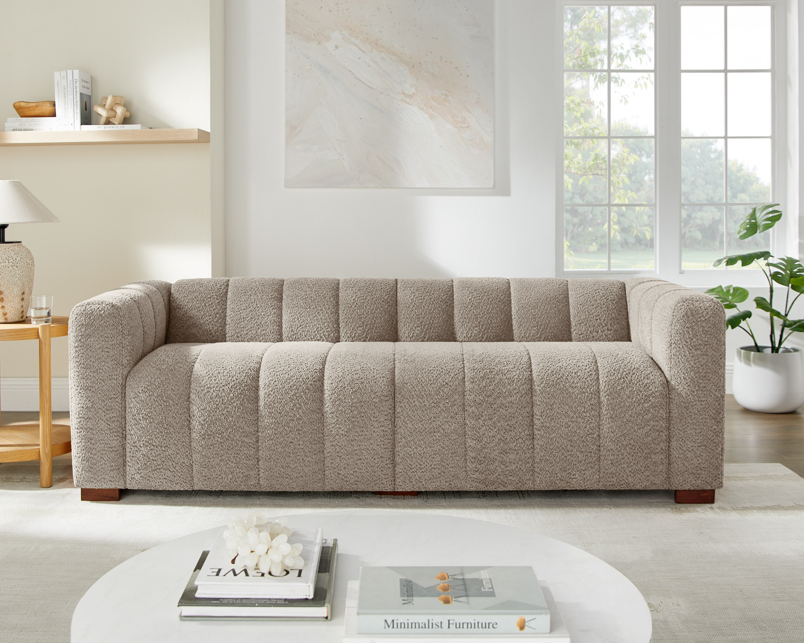 86'' W 3-Seat Premium Velvet/Boucle Waffle Sofa with Metal Legs