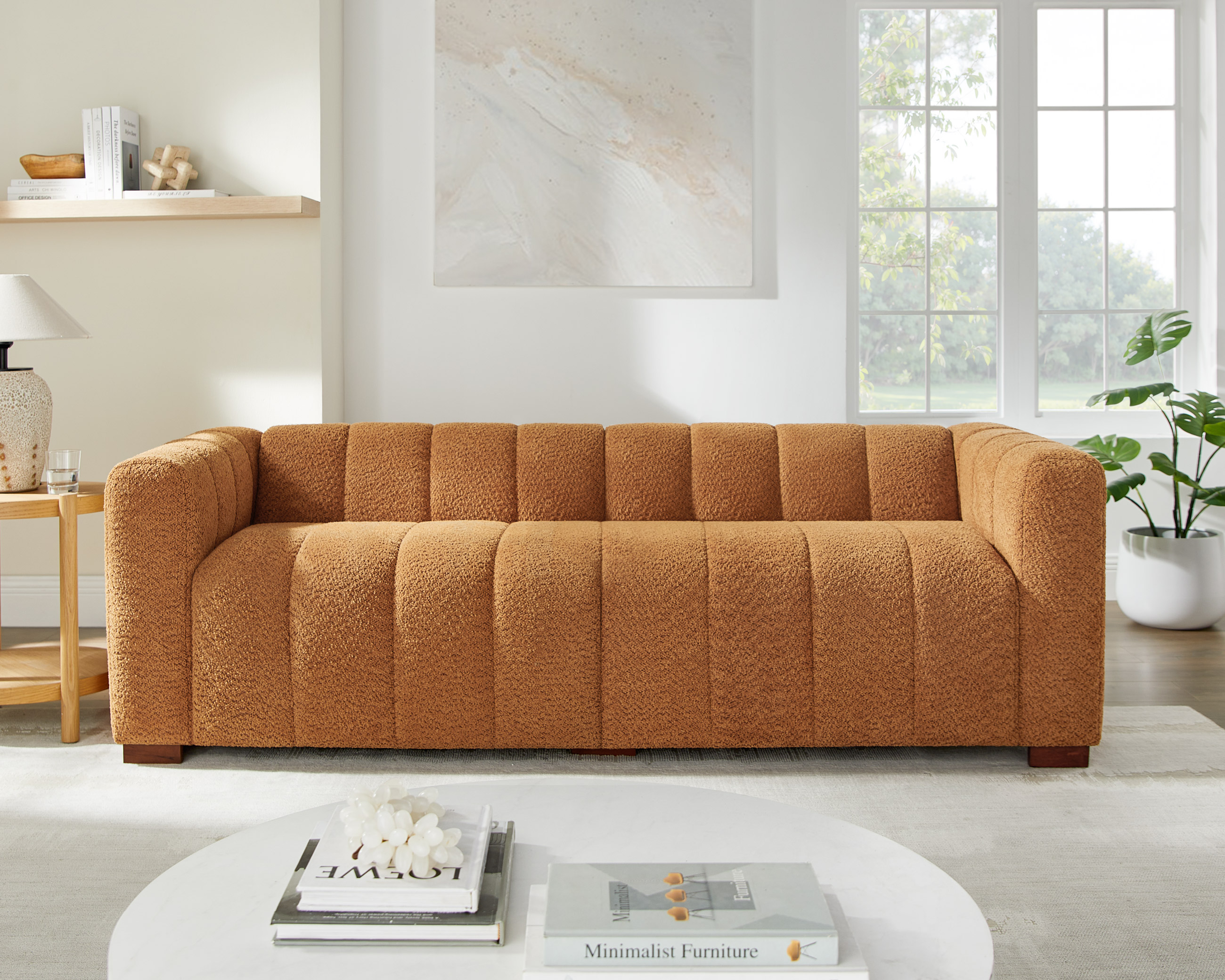 86'' W 3-Seat Premium Velvet/Boucle Waffle Sofa with Metal Legs