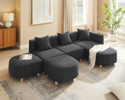 Boucle Modular Sectional Sofa with Ottoman - 5 Seater Cloud-Like Comfort for Living Room
