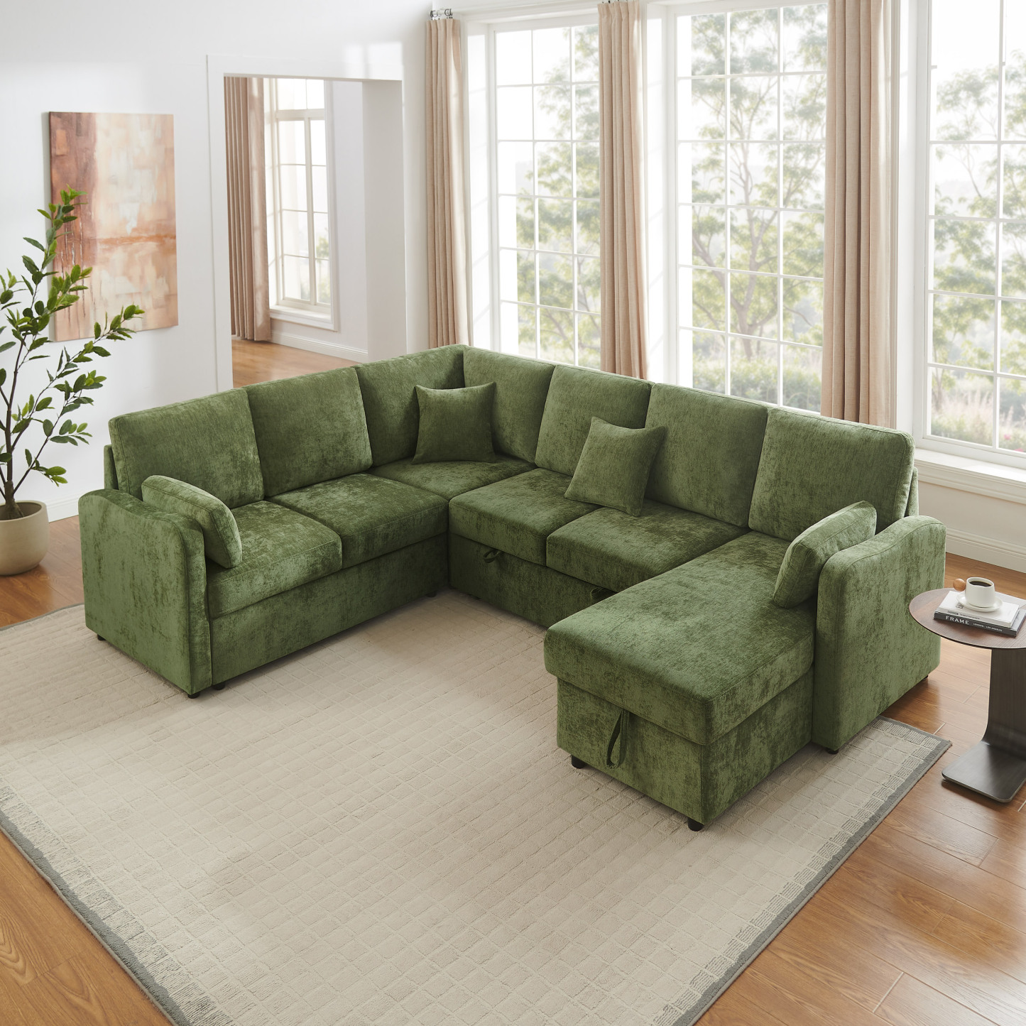 111.42" U-Shaped Pull Out Couch Modular Sleeper Sectional Sofa with Storage