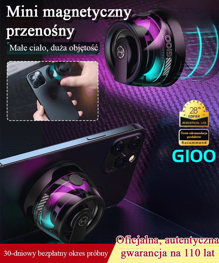 Wysokiej jakości głośnik basowy z podświetleniem LED i magnetycznym mocowaniem.