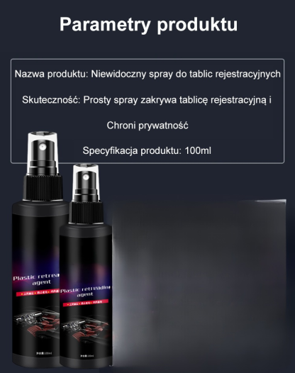 Niewidzialny spray do tablic rejestracyjnych