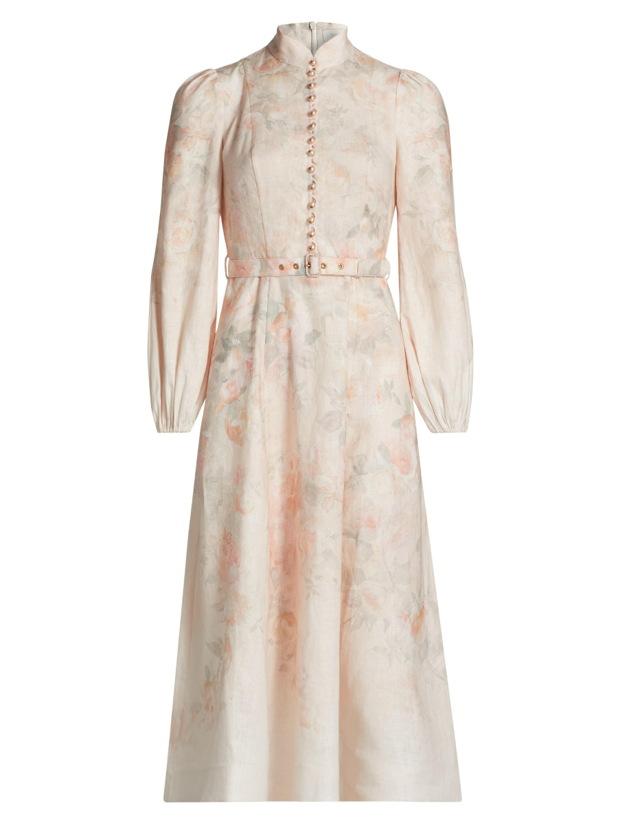 Floral Long Sleeve Linen Dress