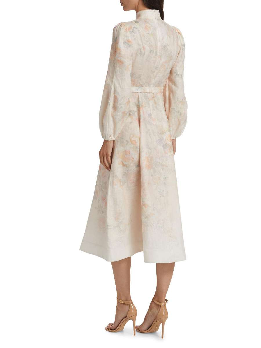 Floral Long Sleeve Linen Dress