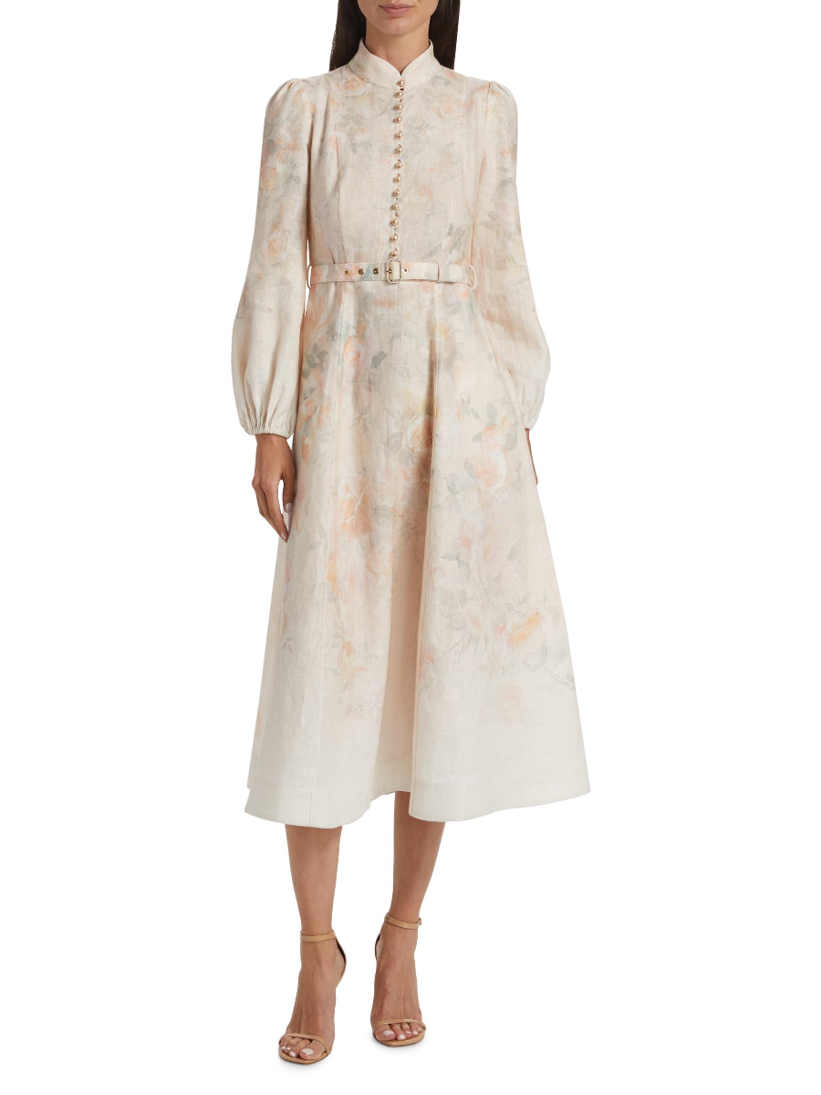 Floral Long Sleeve Linen Dress