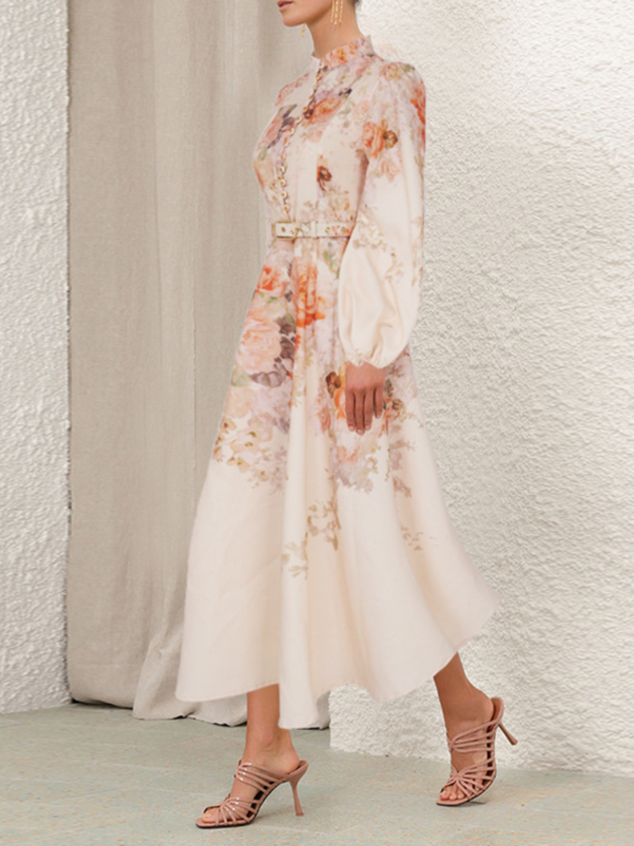 Flower Buttoned Midi Dress