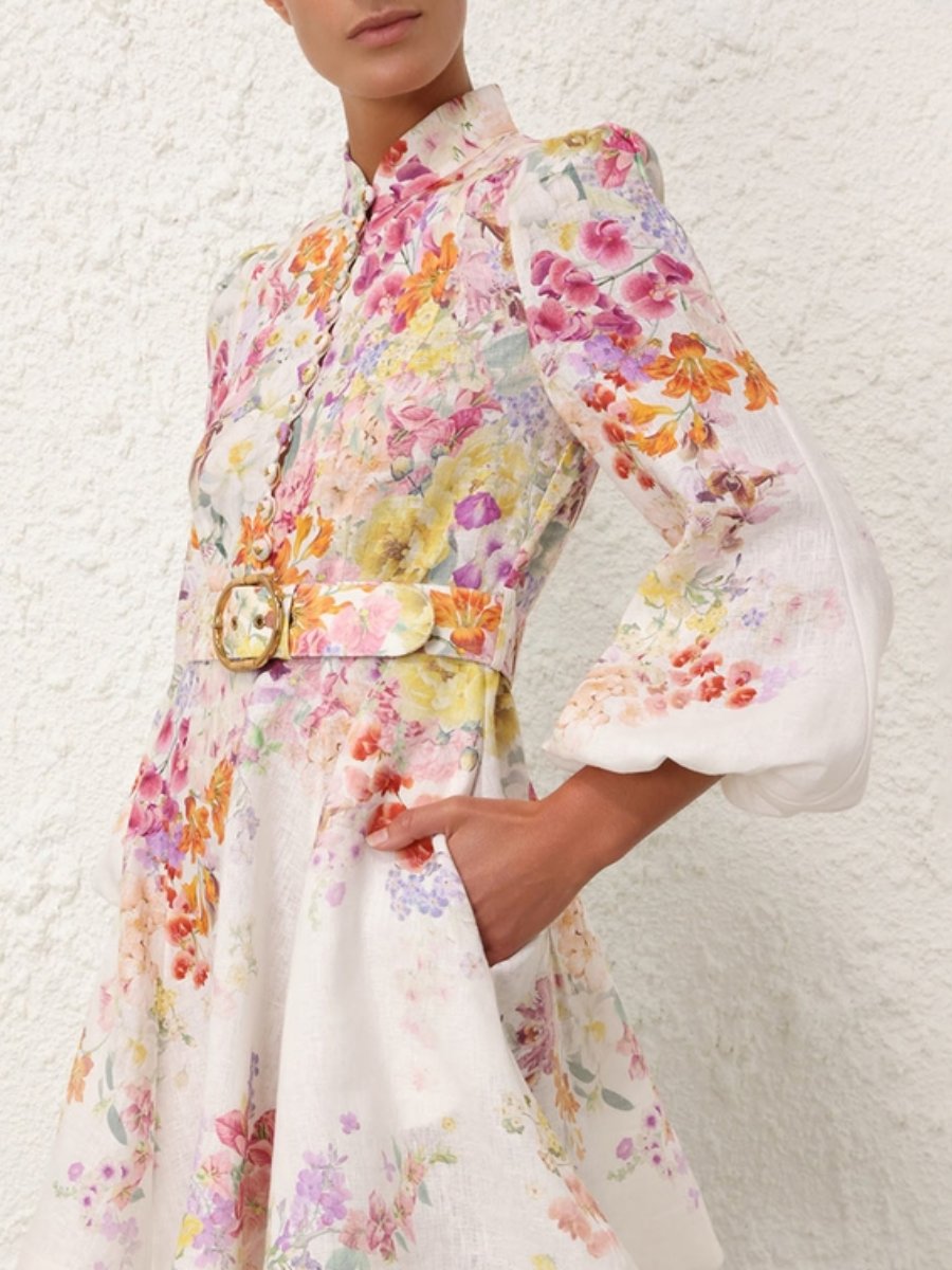 Natural Button Mini Dress