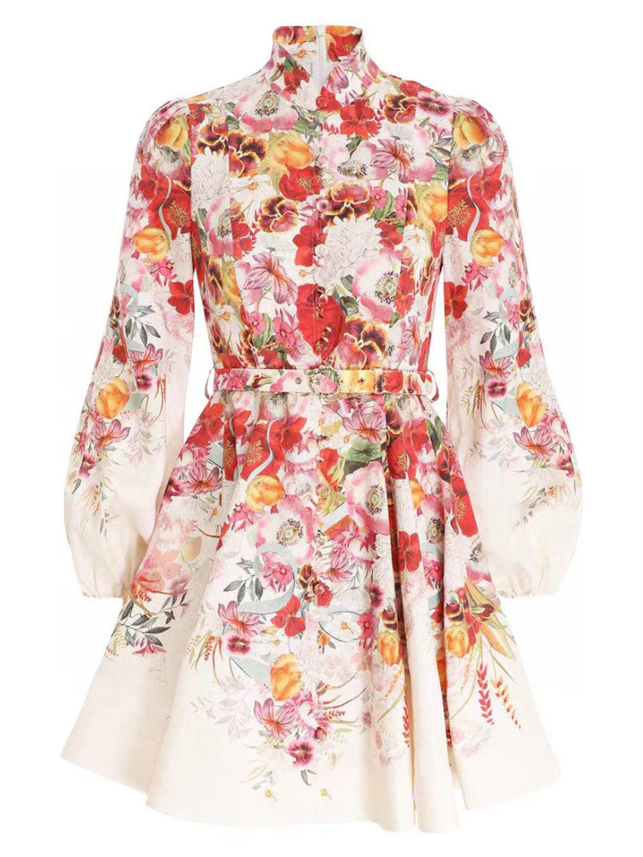 Wonderland Belted Linen Mini Dress