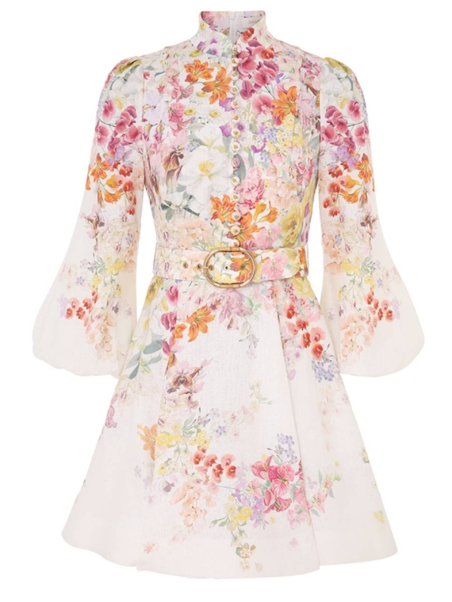 Natural Button Mini Dress