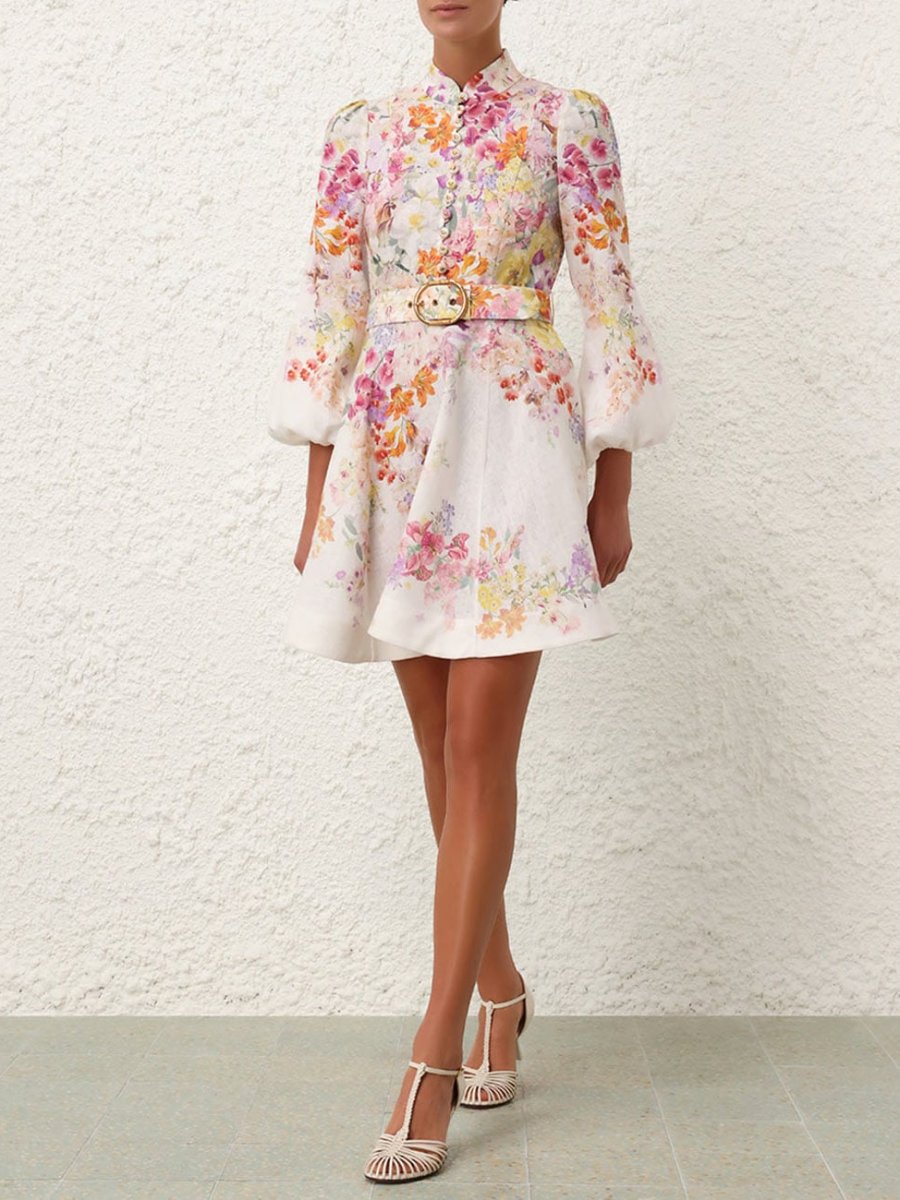 Natural Button Mini Dress