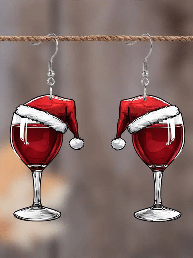 Christmas Carnival Shaking Red Wine Glass Acrylic Earrings