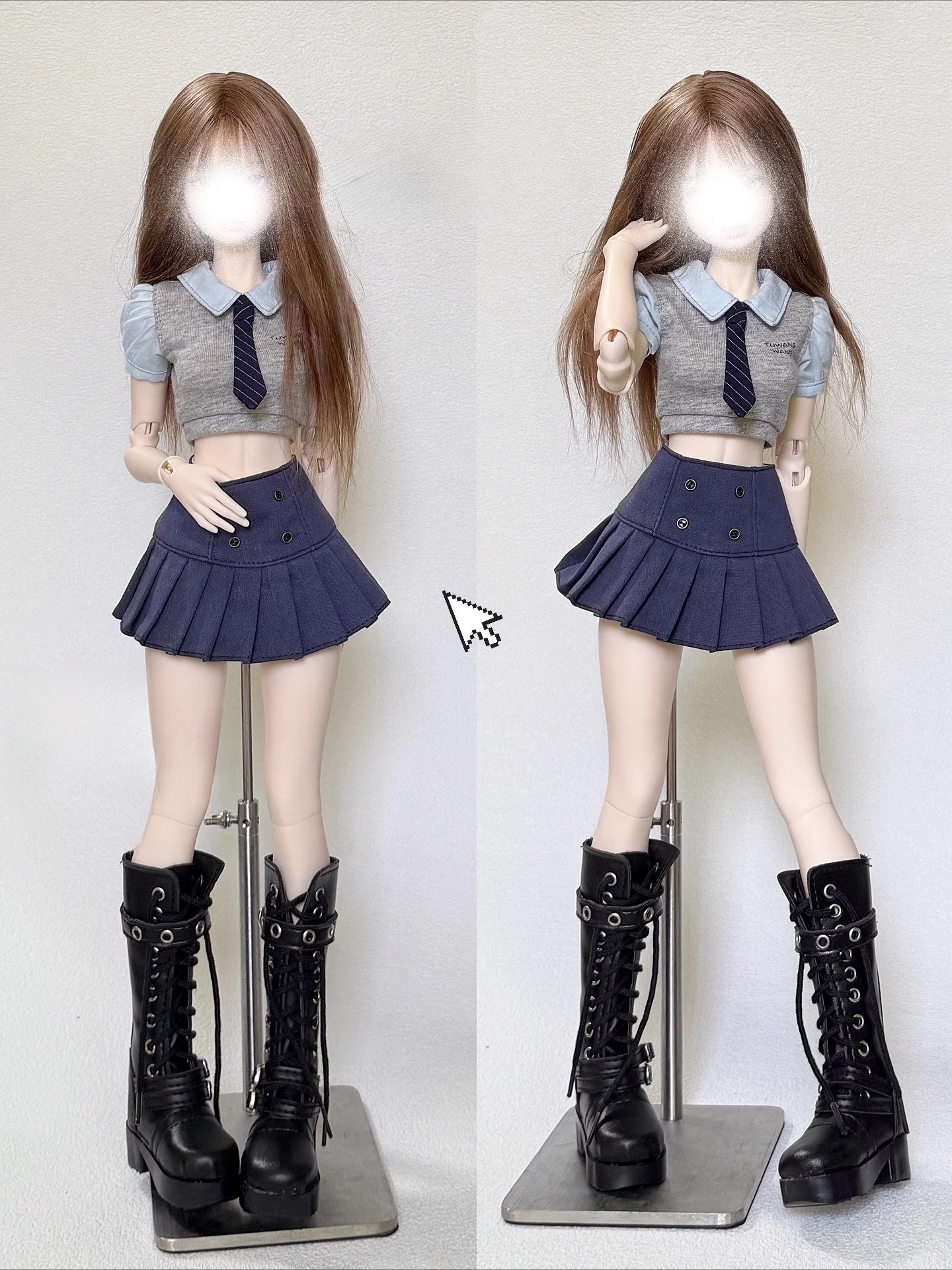 Custom Tie Shirt Pleated Skirt Set For BJD Doll Clothes 1/6 1/4 1/4minifee 1/3 Azone OB24 OB22  W512