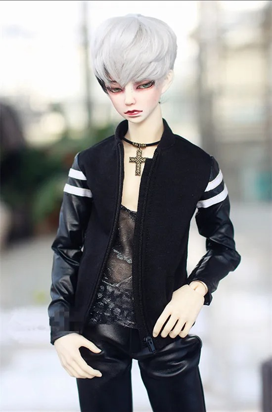 Custom Hansome Black-leather Stitching Jacket For BJD Doll 1/4 MSD 1/3 SD13 SD17 Uncle Doll Clothes CMB70