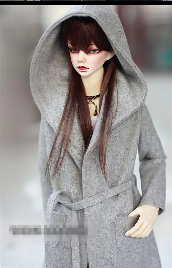 Custom Handsome Grey Woolen Coat + Belt  for BJD 1/3 SD10 SD13 SD17 Uncle Doll Clothes CMB107