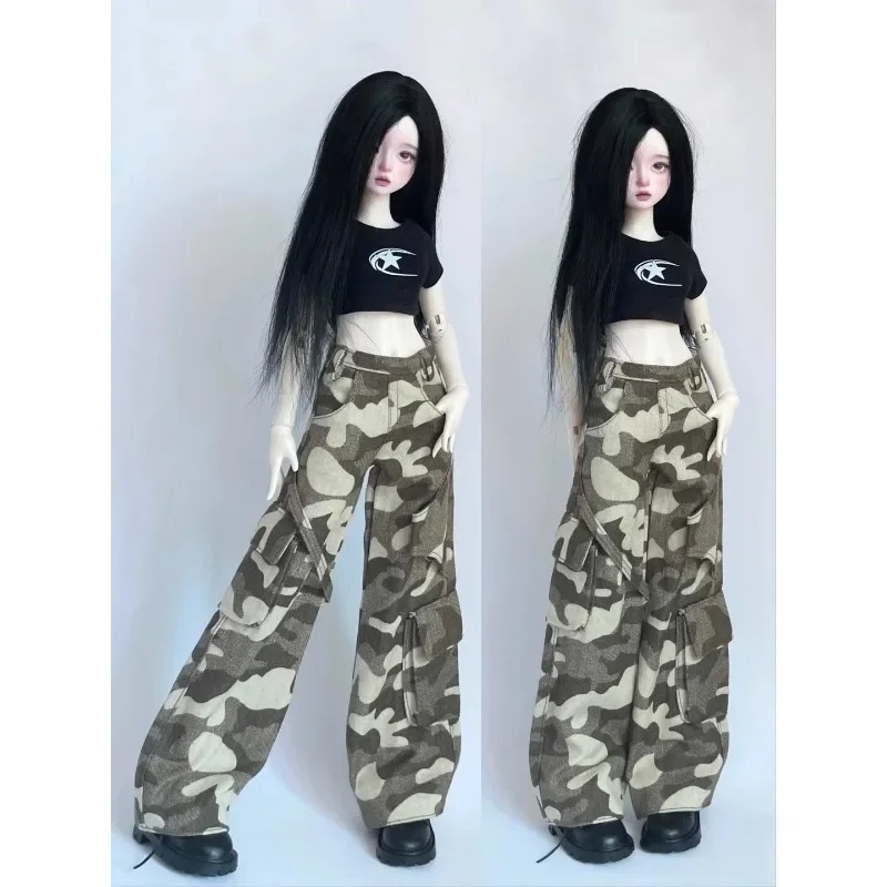 BJD Camo Wide Leg Pants Cargo Pants + Short T shirt for 1/4 1/3 Uncle Customized Doll Clothing CWB329