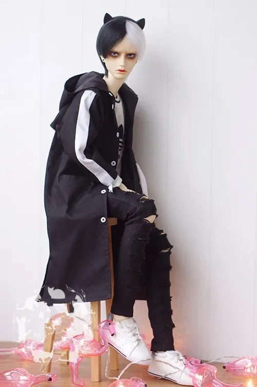 Custom Black Sports Casual Loose Long Coat for Bjd 1/3 SD17 Uncle ID75 Doll Clothes CMB99