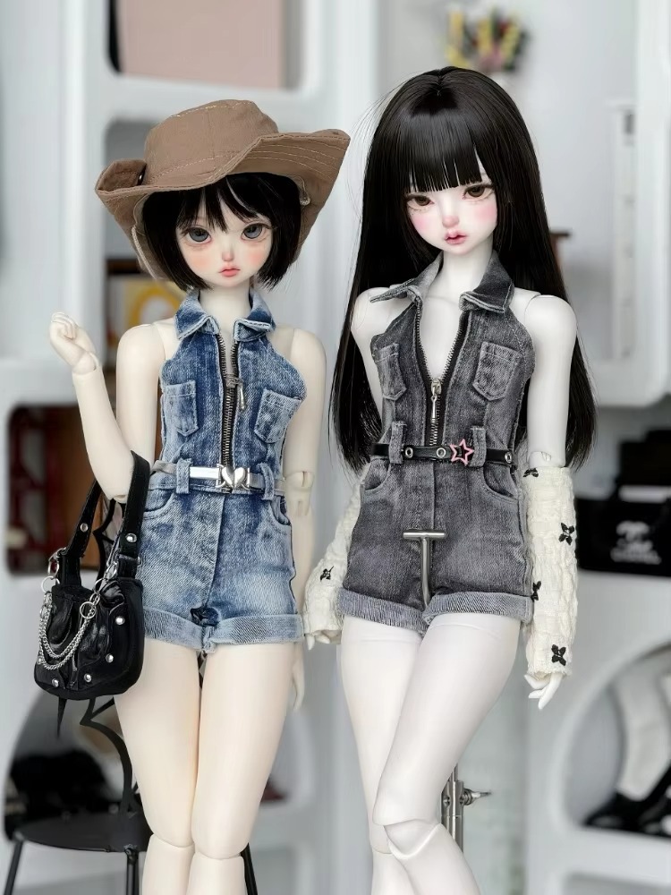 BJD Doll Elastic Jumpsuit Denim Shorts 1/4 MSD Doll Clothes