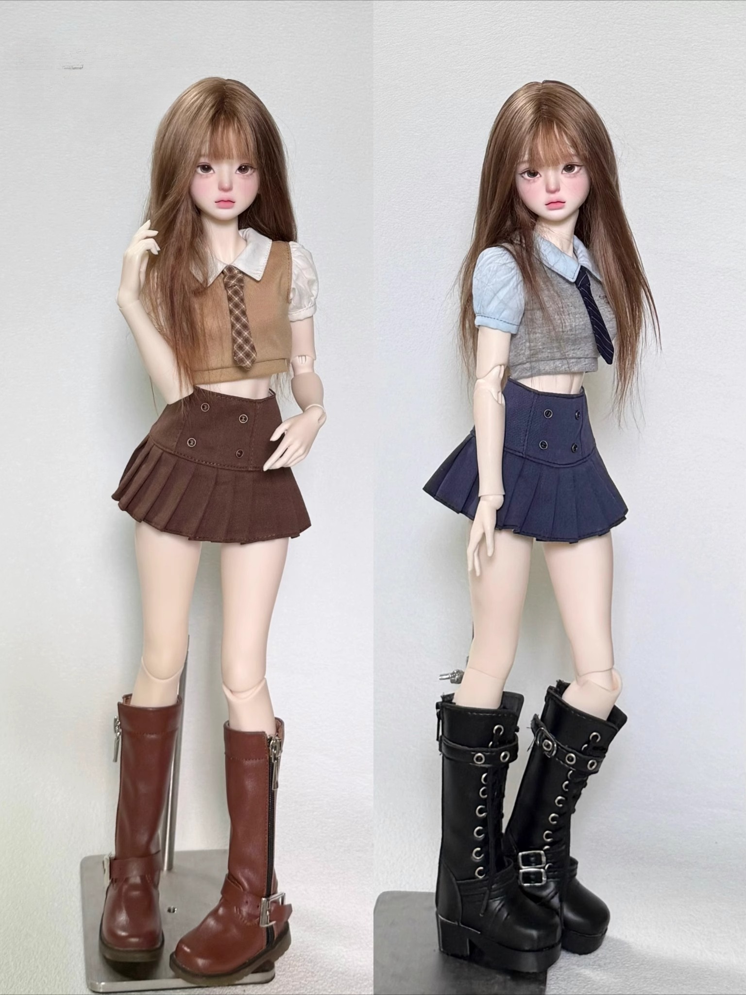 Custom Tie Shirt Pleated Skirt Set For BJD Doll Clothes 1/6 1/4 1/4minifee 1/3 Azone OB24 OB22  W512