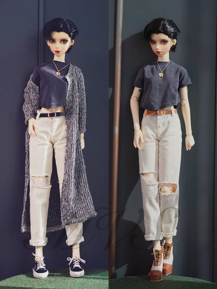 Cream Hole Jeans Pants for BJD 1/6 1/4 ,1/3, SD17 Uncle Doll Clothes Customized CWB243