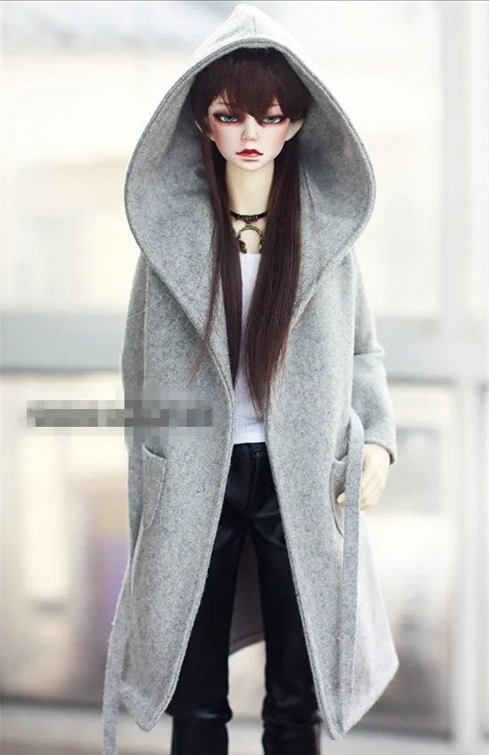 Custom Handsome Grey Woolen Coat + Belt  for BJD 1/3 SD10 SD13 SD17 Uncle Doll Clothes CMB107