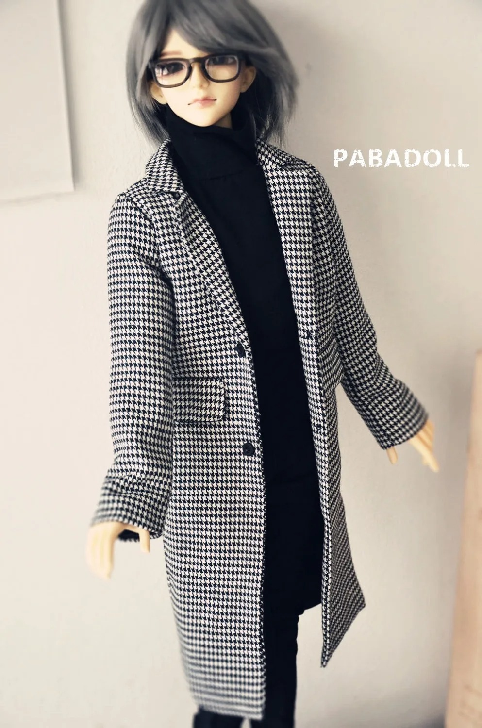 Custom Handsome Plaid Windbreaker Long Coat+Scarf for BJD 1/4 MSD 1/3 SD17 Uncle Doll Clothes CMB72