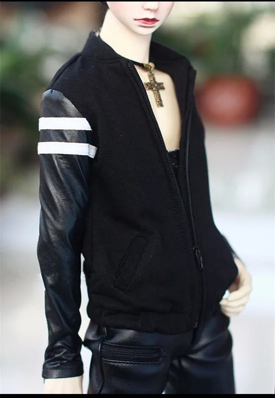 Custom Hansome Black-leather Stitching Jacket For BJD Doll 1/4 MSD 1/3 SD13 SD17 Uncle Doll Clothes CMB70