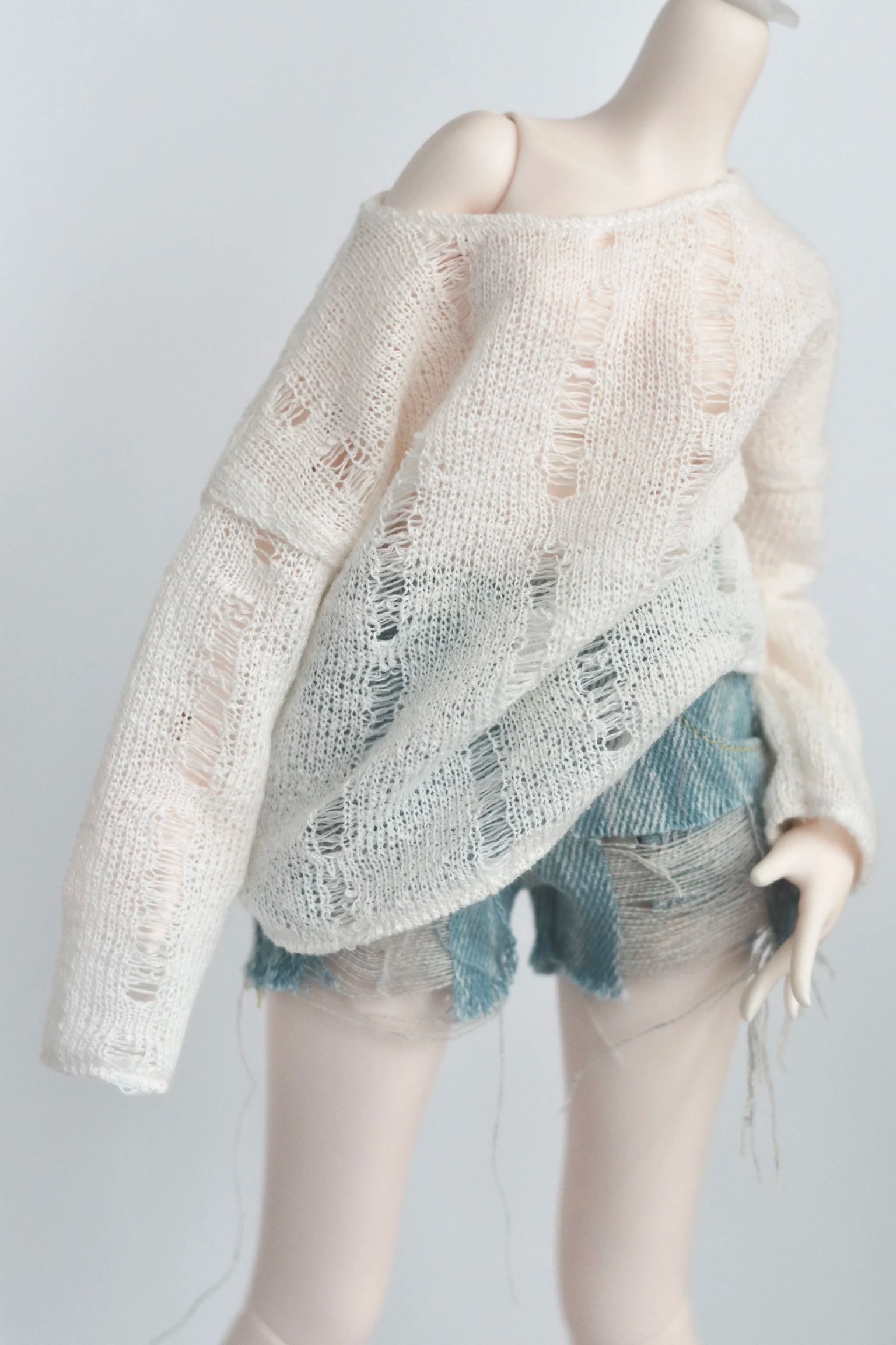 Custom Handmade BJD Doll Clothes – Lazy Style Crochet Lace Hollow-Out Grunge Shirt for SD/1/3 1/4 1/6 MSD Big Girl Dolls CWB318