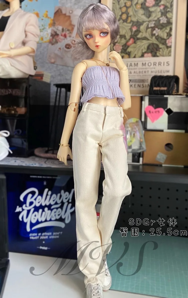 Cream Hole Jeans Pants for BJD 1/6 1/4 ,1/3, SD17 Uncle Doll Clothes Customized CWB243