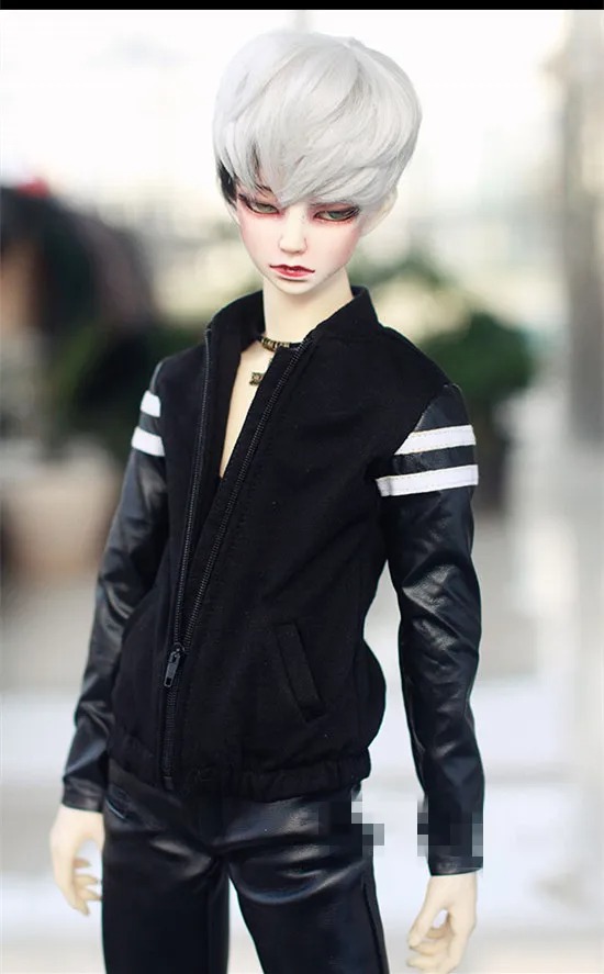 Custom Hansome Black-leather Stitching Jacket For BJD Doll 1/4 MSD 1/3 SD13 SD17 Uncle Doll Clothes CMB70