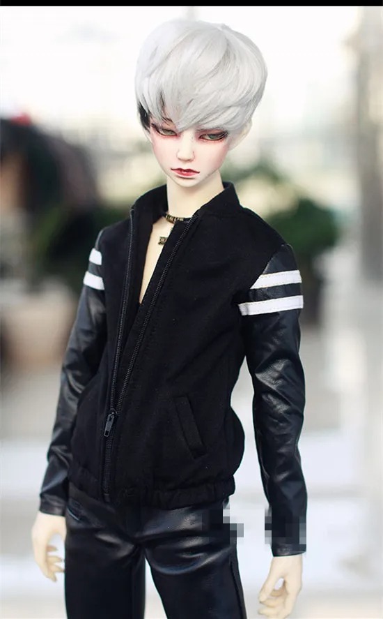 Custom Hansome Black-leather Stitching Jacket For BJD Doll 1/4 MSD 1/3 SD13 SD17 Uncle Doll Clothes CMB70