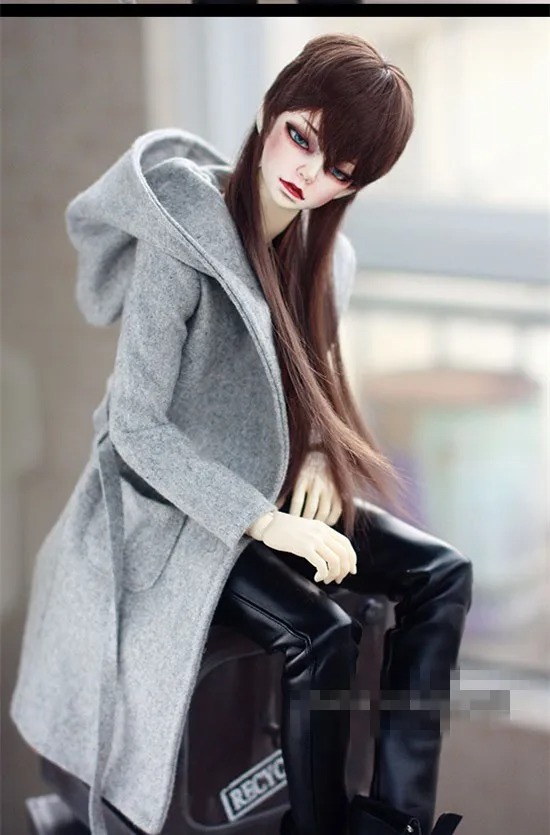Custom Handsome Grey Woolen Coat + Belt  for BJD 1/3 SD10 SD13 SD17 Uncle Doll Clothes CMB107
