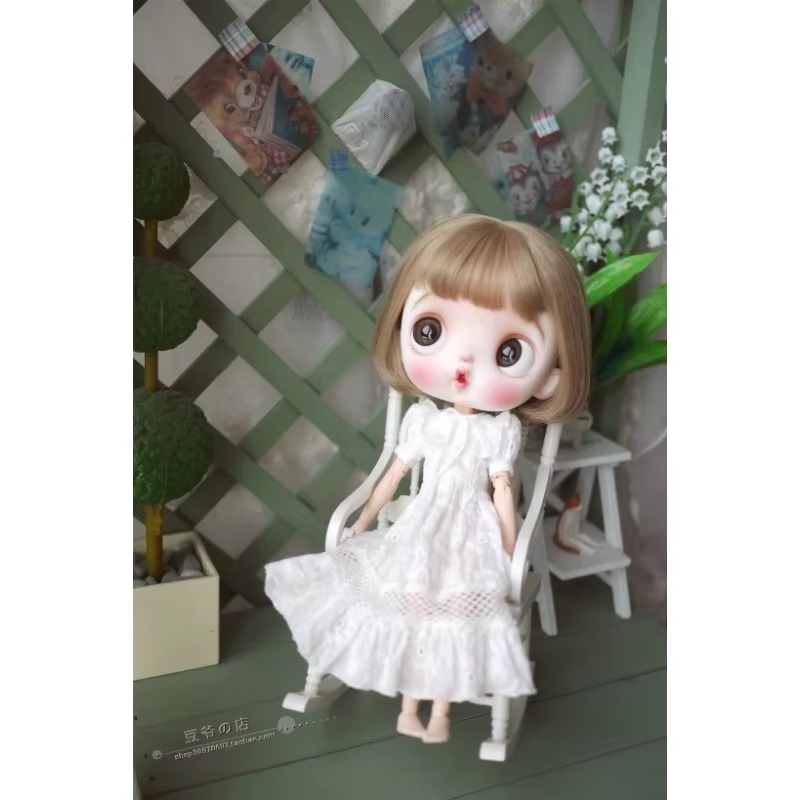 Blythe White Lotus Flower Dress For BJD Big & Small Doll Clothes W462