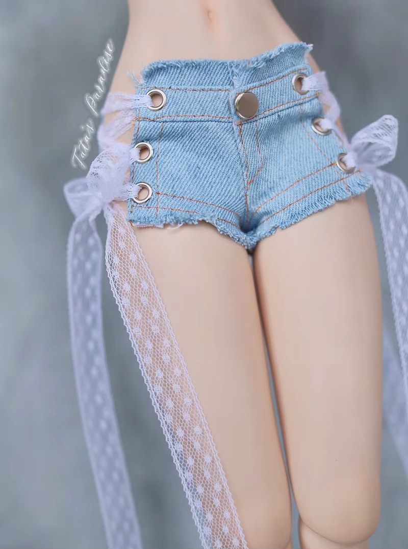 Custom Handmade BJD Doll Clothes – Sexy Side-Tie Denim Washed Hot Pants Shorts for SD/1/3 1/4 MSD Big Girl Dolls CWB323