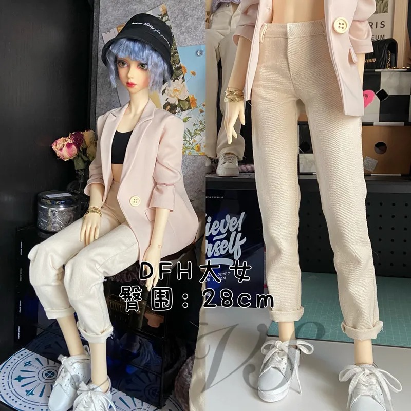 Cream Hole Jeans Pants for BJD 1/6 1/4 ,1/3, SD17 Uncle Doll Clothes Customized CWB243
