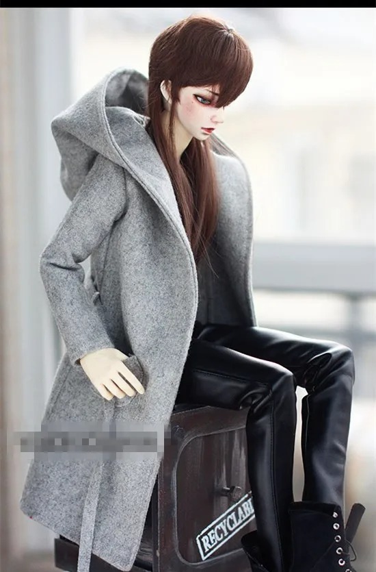 Custom Handsome Grey Woolen Coat + Belt  for BJD 1/3 SD10 SD13 SD17 Uncle Doll Clothes CMB107