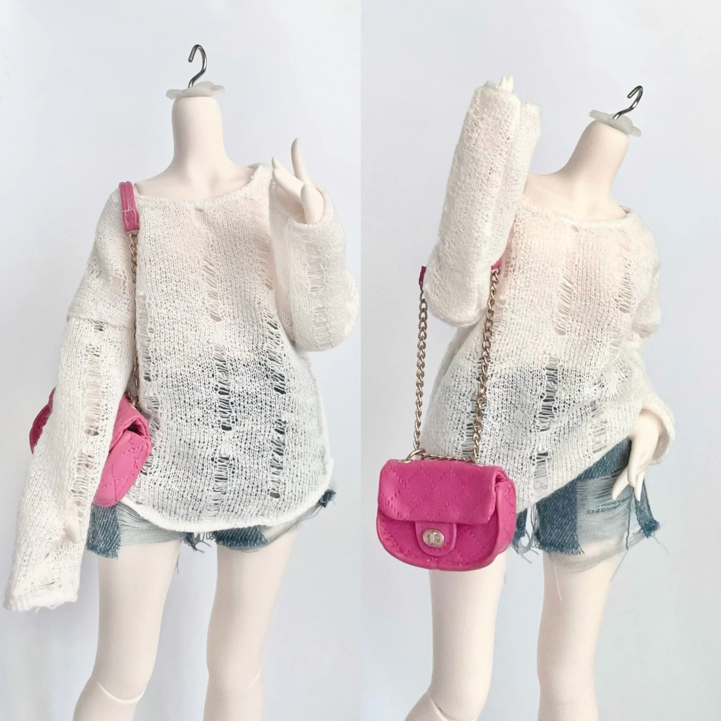 Custom Handmade BJD Doll Clothes – Lazy Style Crochet Lace Hollow-Out Grunge Shirt for SD/1/3 1/4 1/6 MSD Big Girl Dolls CWB318