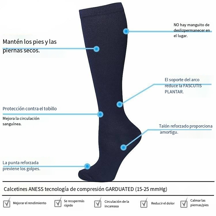 (3 PARES) Medias de compresión graduada Medias de soporte hasta la rodilla